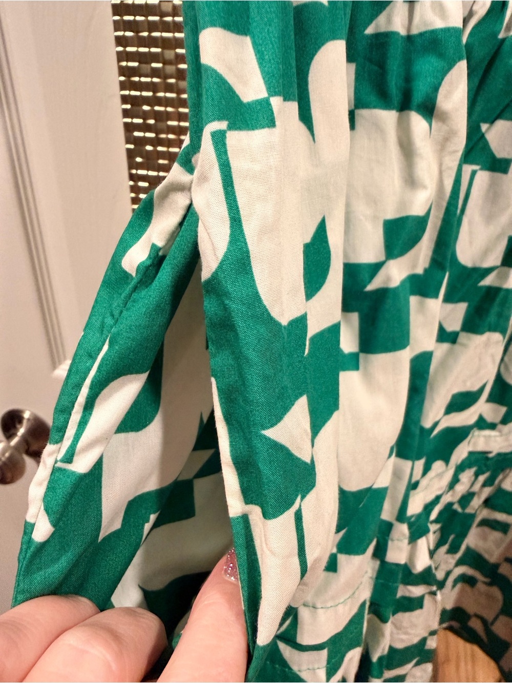Anthropologie Somerset Green and White Geometric Short-Sleeve Dress - Picture 4 of 5